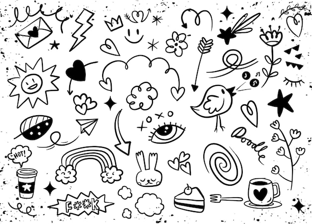 Vector hand drawn assortment of cute doodle elementsxa