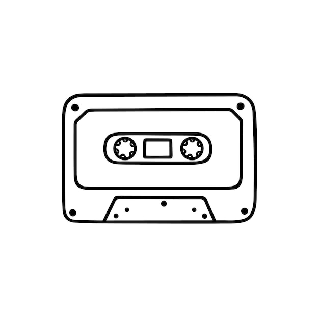 Hand drawn audio cassette doodle Retro cassette tape in sketch style