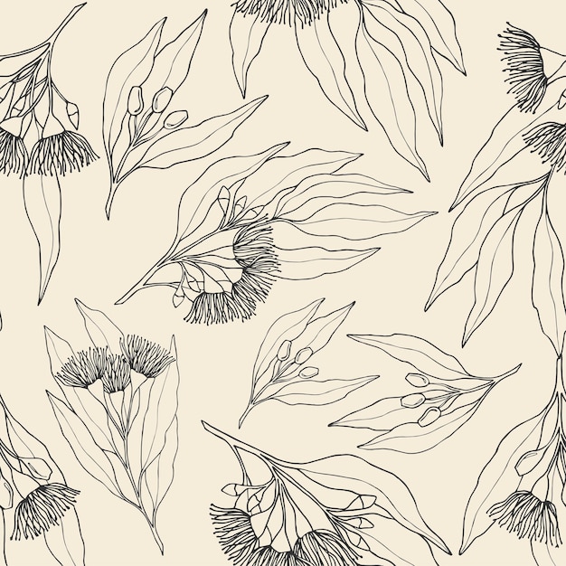 Hand drawn Australian eucalyptus seamless pattern