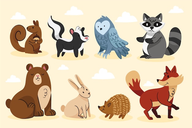 Hand drawn autumn animals collection