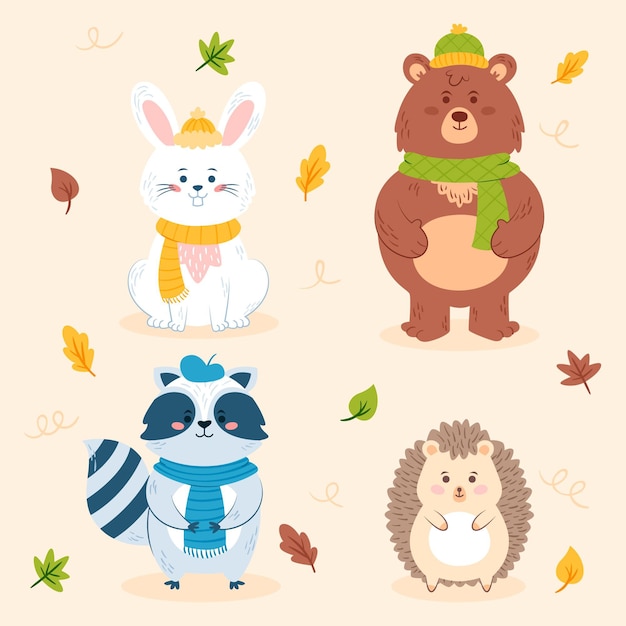 Hand drawn autumn animals collection