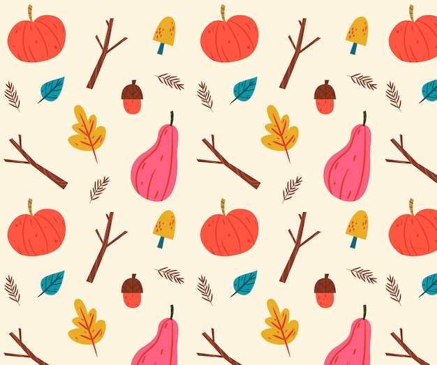 Hand drawn autumn background with pumpkin