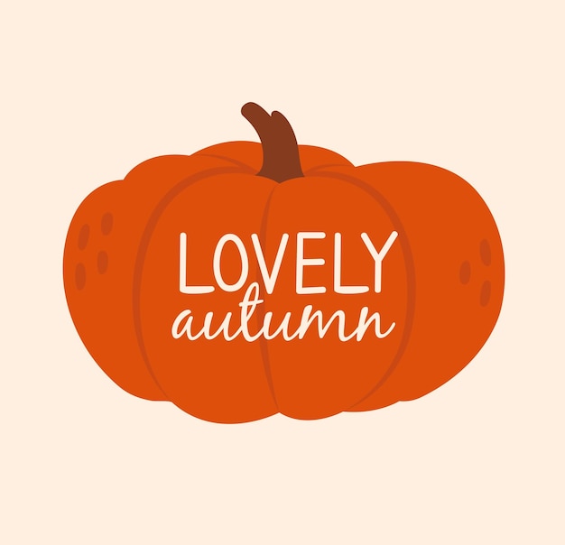 Hand drawn autumn badge label sticker Cute and cozy clipart with orange pumpkin