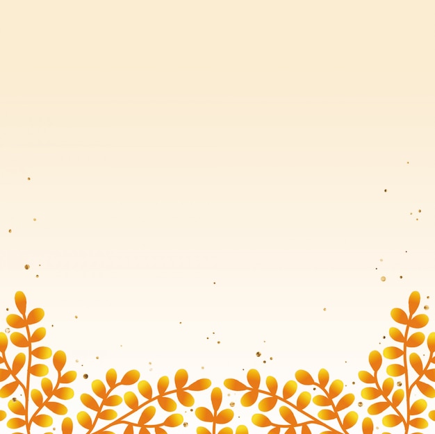 Hand Drawn Autumn Foliage Background with Gold Accent