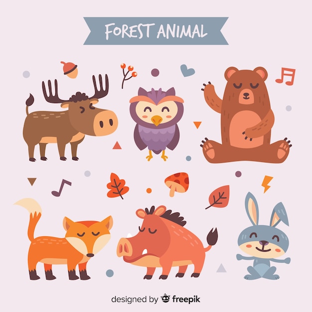 Hand drawn autumn forest animal collection