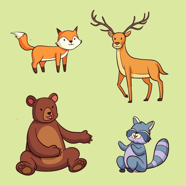 hand drawn autumn forest animals