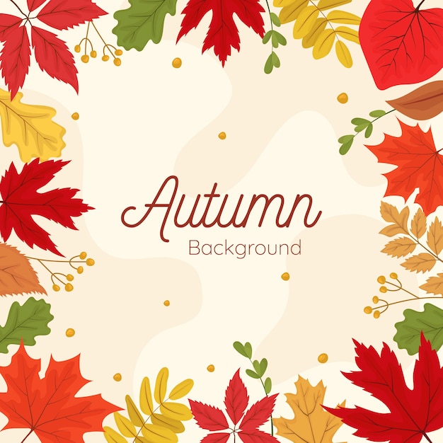 hand drawn autumn leaves background frame banner template