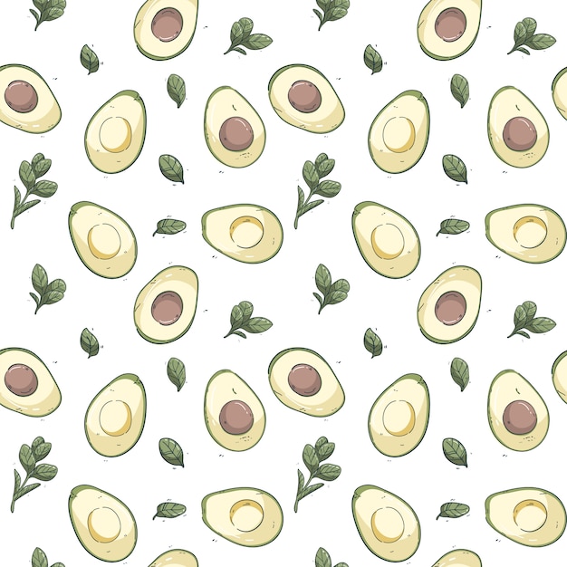 Hand drawn avocado seamless pattern