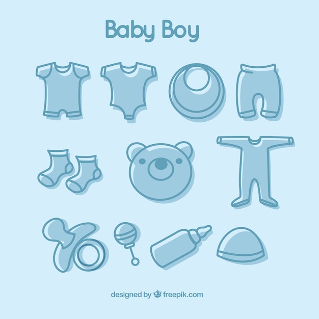 Hand drawn baby boy elements