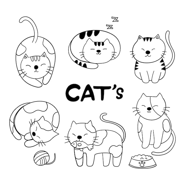 Hand drawn baby cat collection Premium Vector