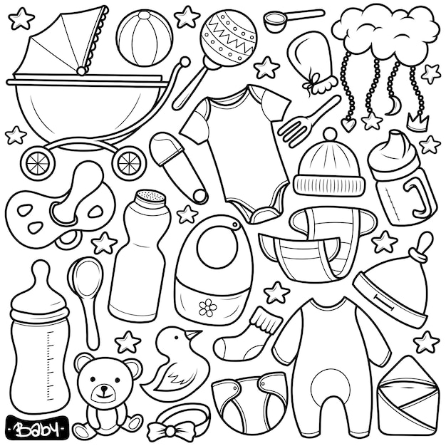 Hand drawn baby doodle vector set