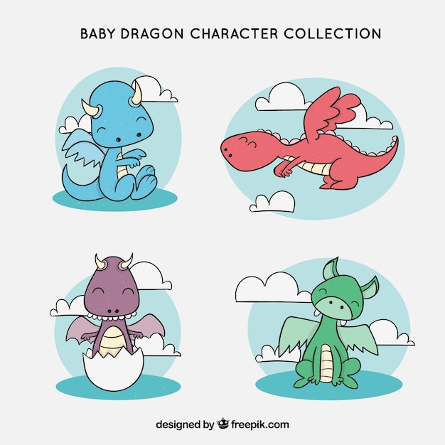 Hand drawn baby dragon character collectio