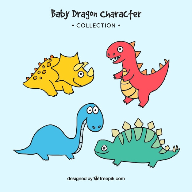 Hand drawn baby dragon character collectio