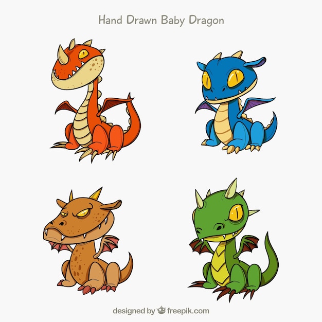 Hand drawn baby dragon character collectio