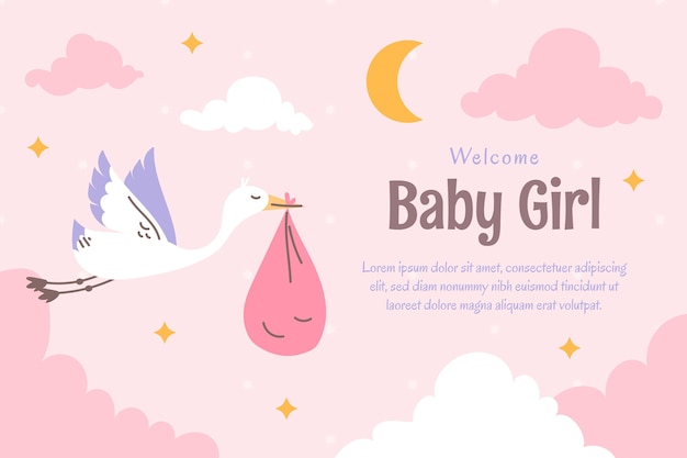 Hand drawn baby girl background