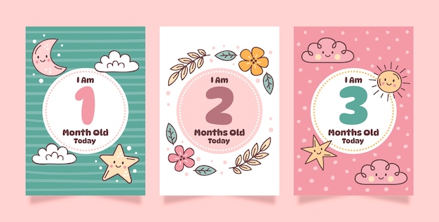 Hand drawn baby milestone cards template