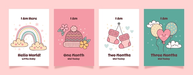 Hand drawn baby milestone cards template