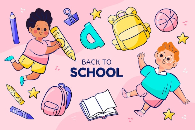 Hand drawn back to school background with school supplies