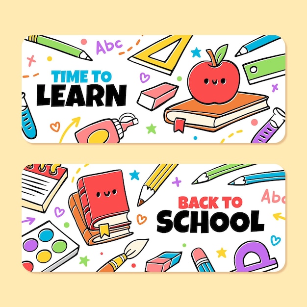 Hand drawn back to school banners set