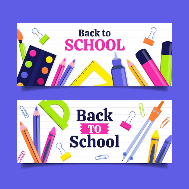 Hand drawn back to school horizontal banners set