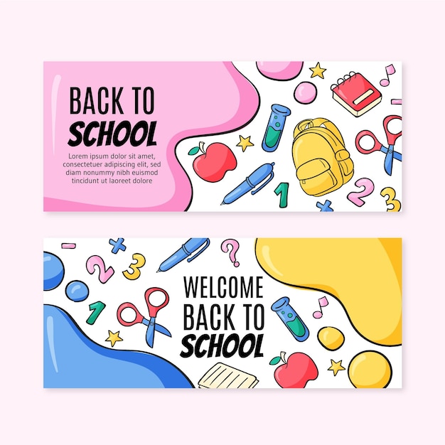 Hand drawn back to school horizontal banners set