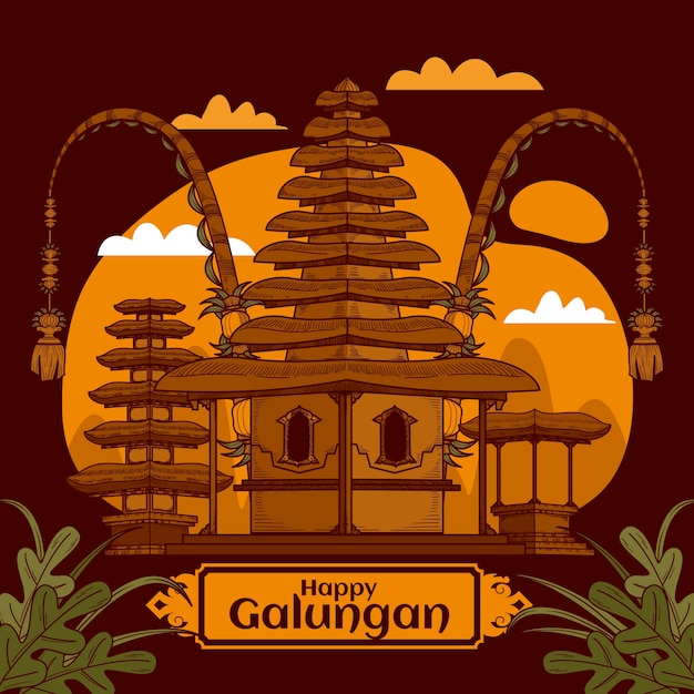 Hand drawn background for galungan