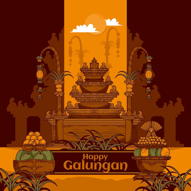 Hand drawn background for galungan