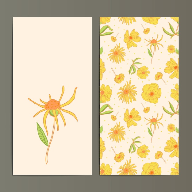 Hand drawn background seamless pattern with yellow flower for card set