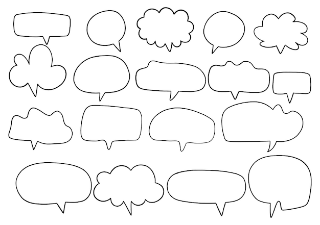 Hand drawn background Set of cute speech bubble in doodle style