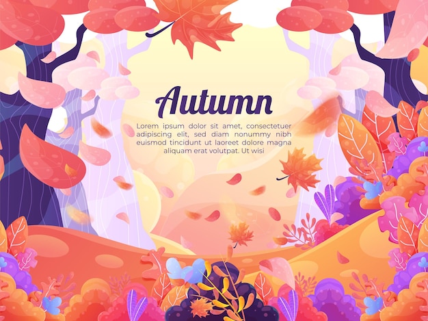 Hand drawn background with autumnal landscape