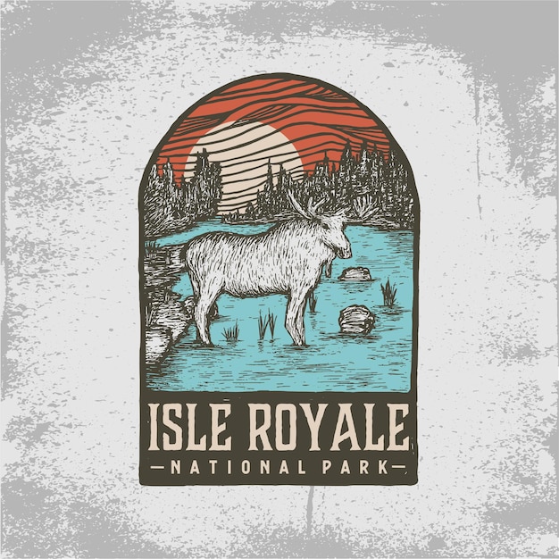 Hand drawn badge of isle royale national park