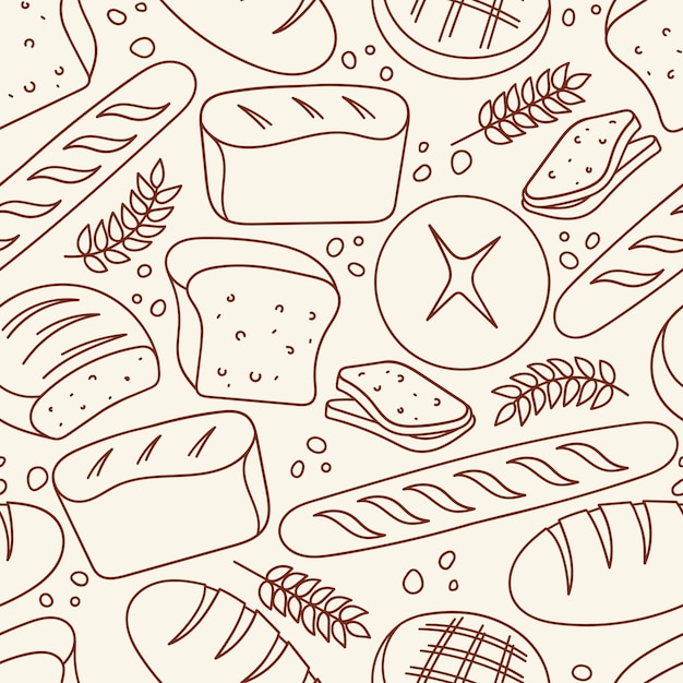 Hand drawn bakery doodles seamless pattern