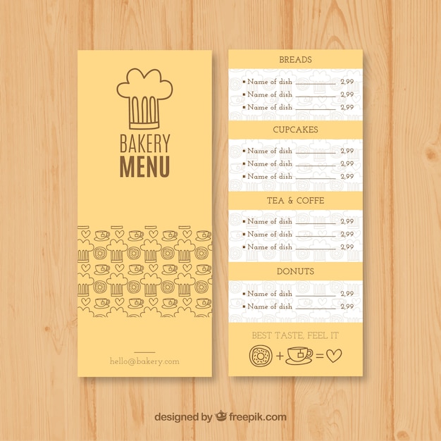 Hand drawn bakery menu template