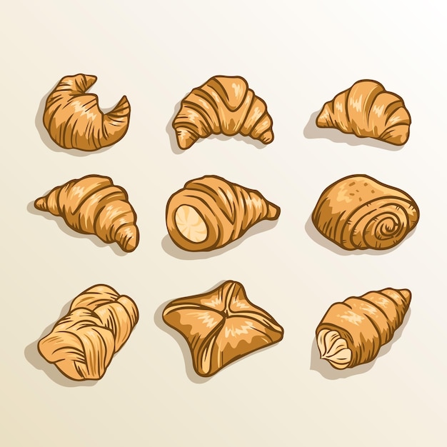 Hand drawn bakery pastry and croissant vector illustration with doodle style