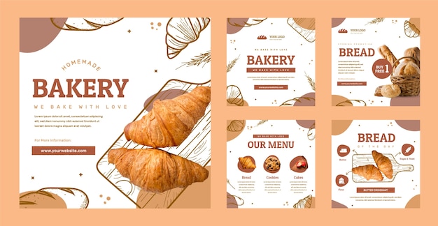 Hand drawn bakery products instagram posts