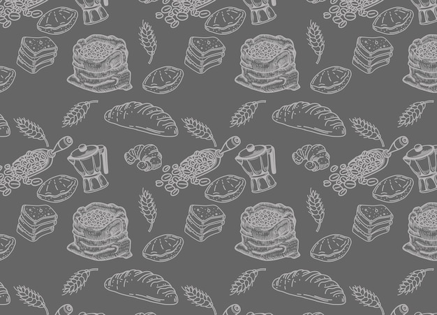 Hand drawn bakery seamless pattern background