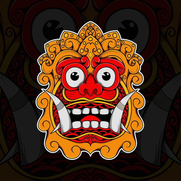 Hand drawn Balinese barong mask vector illustration