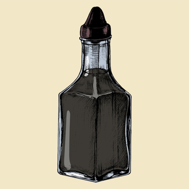 Hand drawn balsamic vinaigrette dispenser