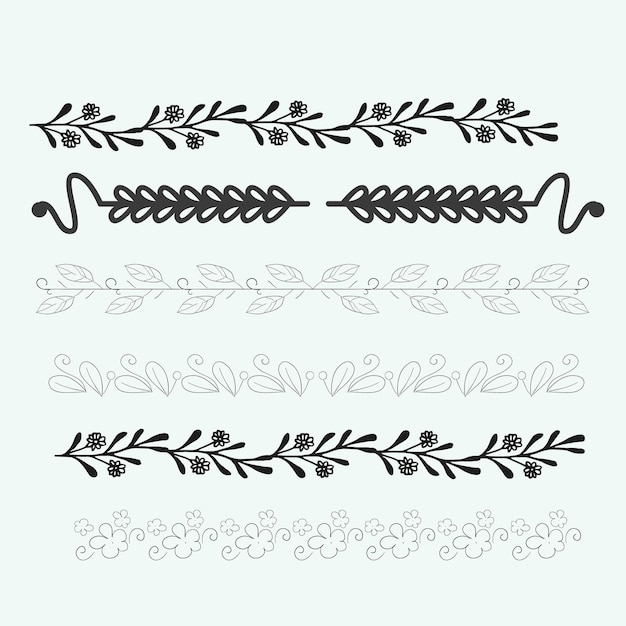 Vector hand drawn banners leavesflowers branches and swirls ornament