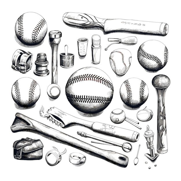 Hand Drawn Baseball elements set