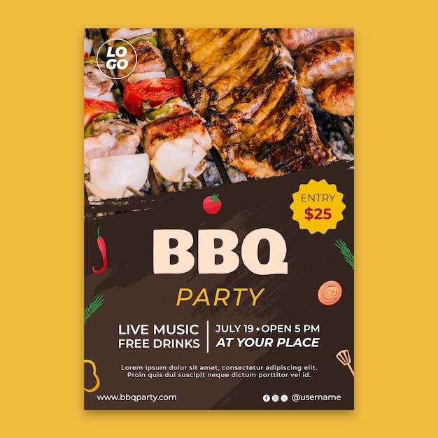 Hand drawn bbq party poster template