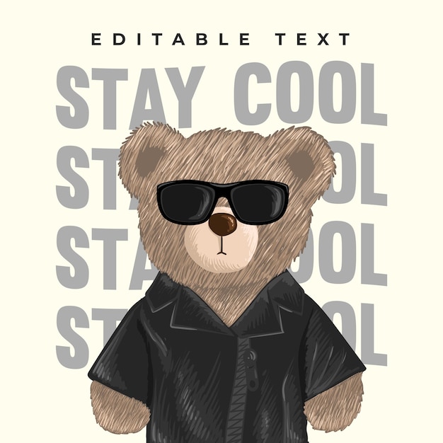 hand drawn bear toy illustration with black jacket