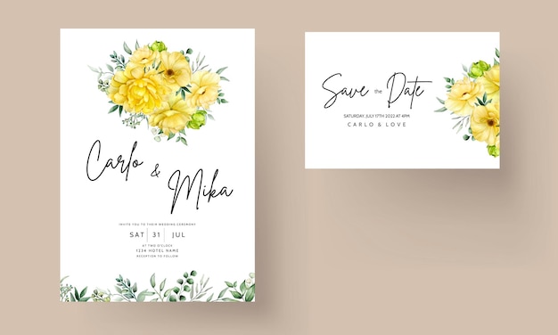 Hand drawn beautiful floral wedding invitation card set