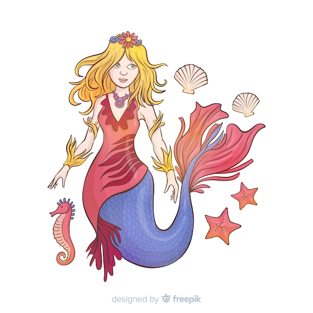 Hand drawn beautiful mermaid background