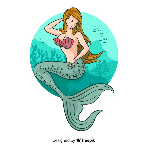 Hand drawn beautiful mermaid background