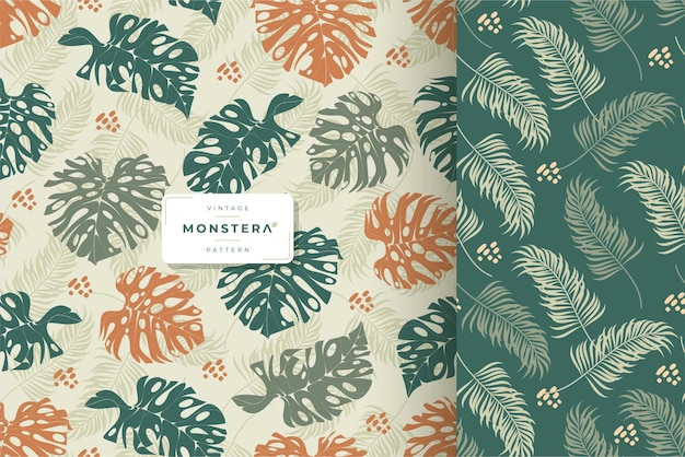 Hand drawn beautiful monstera leaves seamless pattern