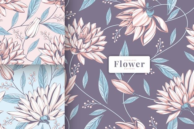 Hand drawn beautiful pastel colour floral pattern collection