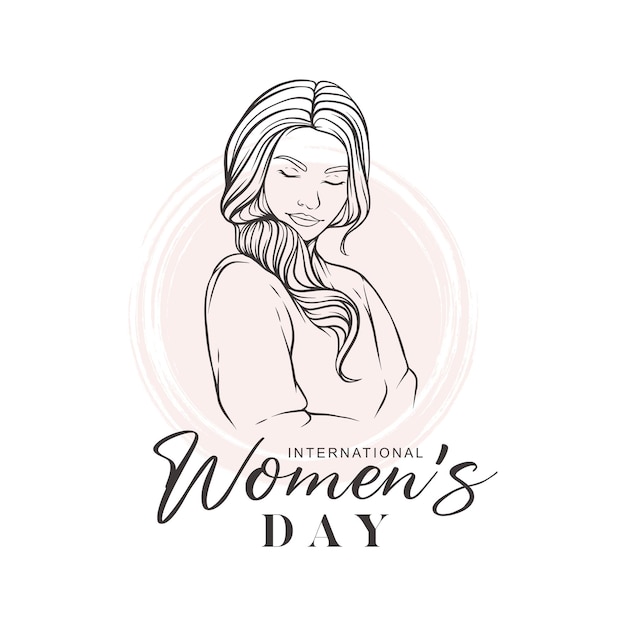 Hand drawn beautiful woman for international women's day in line art style