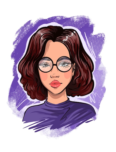 Hand drawn beautiful young woman. Fashion woman look. Girl in glasses. Sketch.  