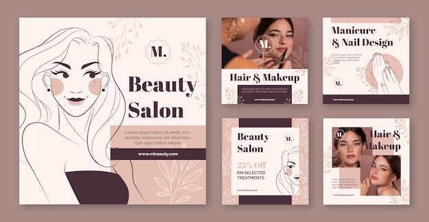 Hand drawn beauty salon instagram posts